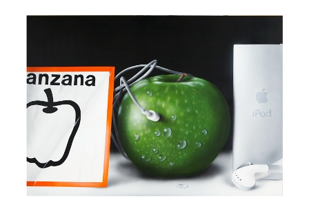 La manzana de adán y el Ipod de Eva (Apple) - Oleo y acrílico sobre madera - 70x100cm